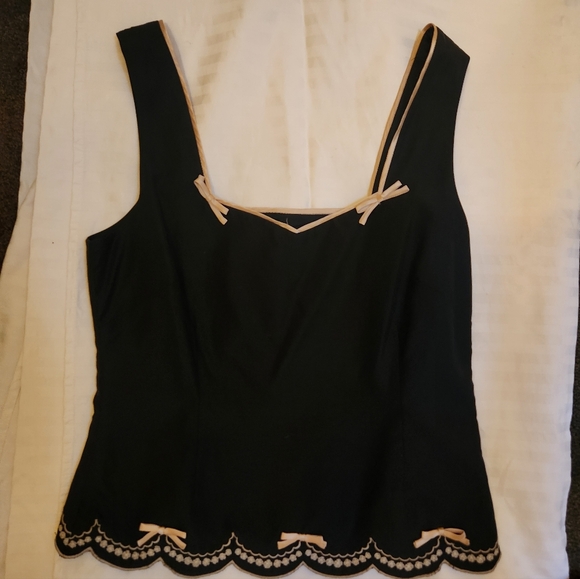 Anthropologie black corset top with pink  trim and bow detail - Picture 8 of 10